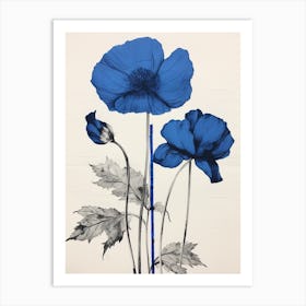 Blue Botanical Poppy 1 Art Print