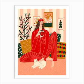 Christmas Girl In Pajamas Art Print