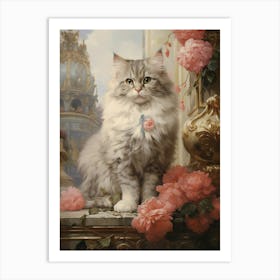 Cat Rococo Style In A Courtyeard 1 Art Print