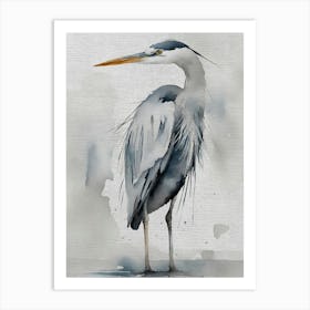 Watercolor Heron by the River Abstract Painting Art Print