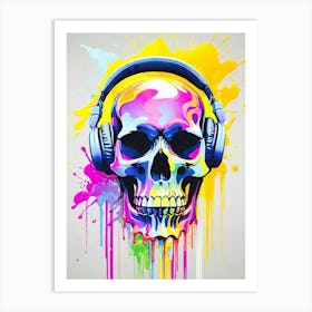 Skull With Headphones 93 Art Print