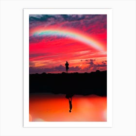 Silhouettes And Rainbow Art Print