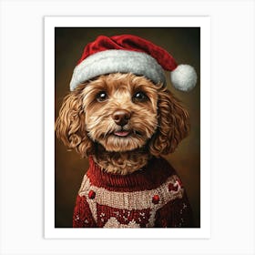 Cockapoo In Christmas Jumper Art Print