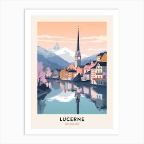 Vintage Winter Travel Poster Lucerne Switzerland 3 Art Print