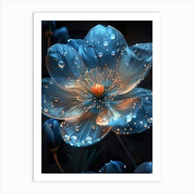 Blue Flower With Water Droplets 2 Art Print