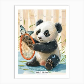 Giant Panda Cub Playing With A Butterfly Net Poster 4 Art Print