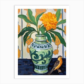 Flowers In A Vase Still Life Painting Marigold 1 Art Print