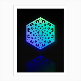 Neon Blue and Green Abstract Geometric Glyph on Black n.0368 Art Print
