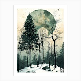 Moonlight In The Woods watercolor landscape Art Print