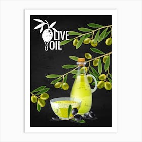 Olive Oil And Olive Branches - olives poster, kitchen wall art Art Print
