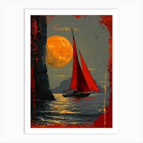 Red Sailboat On The Sea Art Print