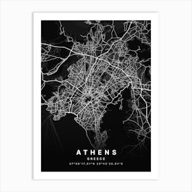 Athens Greece Black Map Art Print