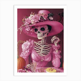 Skeleton In Pink Dress Art Print