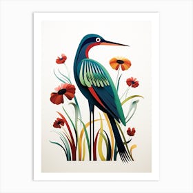 Scandinavian Bird Illustration Green Heron 1 Art Print