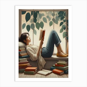 Girl Reading A Book 9 Art Print