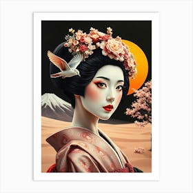 Geisha Dot Style Color Painting Art Print