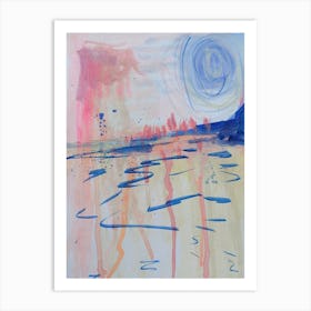 Abstract Painting Red Blue Sunset Art Print