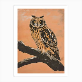 Short Eared Owl Linocut Blockprint 2 Art Print
