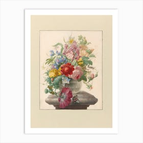 Flowers in a Glass Vase with a Butterfly Art Print