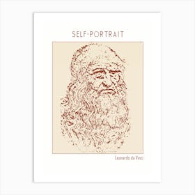 Line Art Minimalist – Self Portrait – Leonardo Da Vinci – Classic Painting 1 Art Print