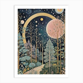 Cosmic Moonlight In The Forest Art Print