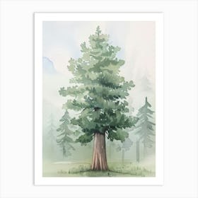 Sequoia Tree Atmospheric Watercolour Painting 5 Art Print