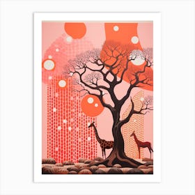 Giraffe Under The Trees 1 Art Print