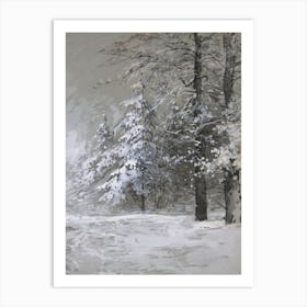 Winter Scene Landscape Drawing Wall Art Print Art Print