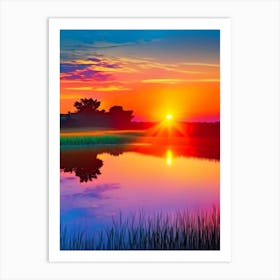 Sunrise Over Pond Waterscape Pop Art Photography 1 Art Print