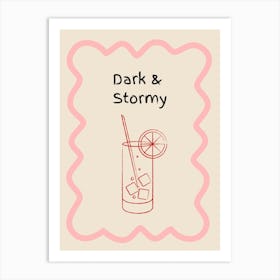 Dark & Stormy Doodle Poster Pink & Red Art Print