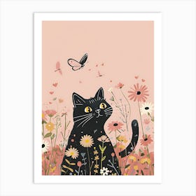 Black Cat In The Meadow 2 Art Print