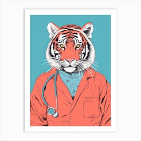 Tiger Illustrations Wearing Scrubs 4 Art Print