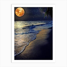 Full Moon Over The Beach Art Print