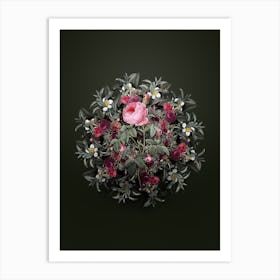 Vintage Provence Rose Bloom Flower Wreath on Olive Green Art Print