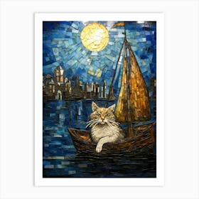 Mosaic Of Cat In A Boat Art Print