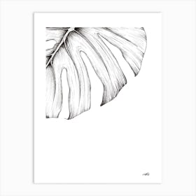 Black and White Monsteria Leaf Centre Art Print