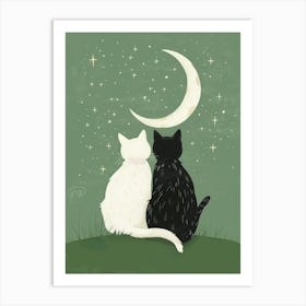 Two Cats Looking At The Moon 1 Art Print