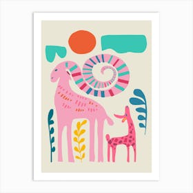 Giraffe And Goat Art Print