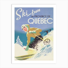 Ski Fun In the Province Of Quebec Vintage Ski Poster Art Print
