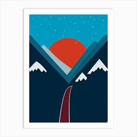 Nozawa Onsen, Japan Modern Illustration Skiing Poster Art Print