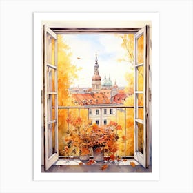 Window View Of Zagreb Croatia In Autumn Fall, Watercolour 4 Art Print