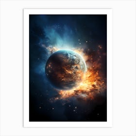 Earth In Space With Fire Art Print