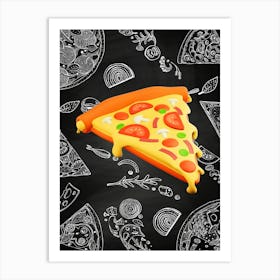 Pizza, plastic 3D — Food kitchen poster/blackboard, photo art Art Print