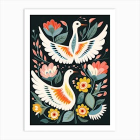 Folk Style Bird Painting Swan 2 Art Print