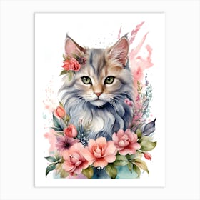 Cat With Flowers 8 Art Print