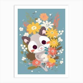 Cute Kawaii Flower Bouquet With A Climbing Possum 3 Art Print