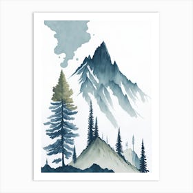 Mountain And Forest In Minimalist Watercolor Vertical Composition 163 Art Print