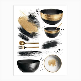 Black And Gold Brush Strokes 10 Art Print