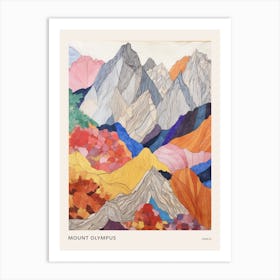 Mount Olympus Greece 4 Colourful Mountain Illustration Poster Art Print