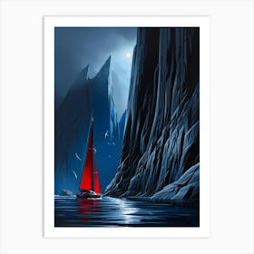 Red Sailboat In The Fjord Art Print